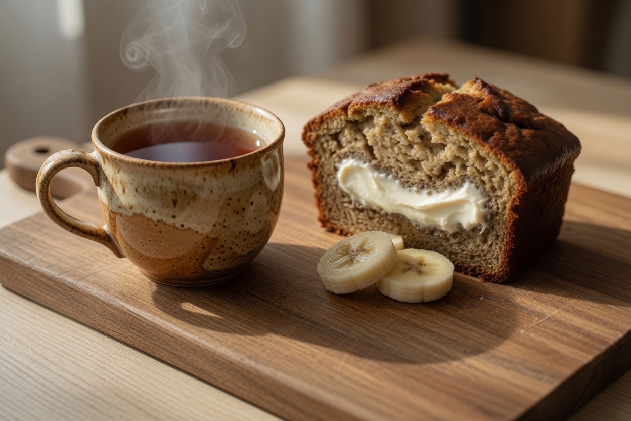 banana bread with cream cheese swirl